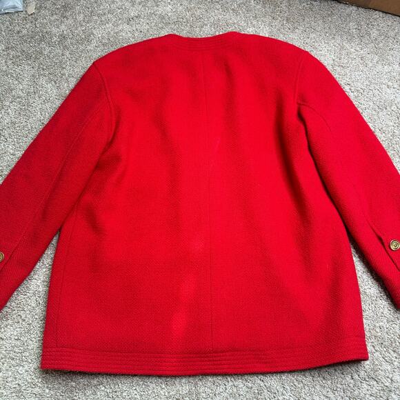 Vintage Chanel Red Tweed 3 Pocket Gold Button Blazer Jacket Size 8-10 - Picture 5 of 11